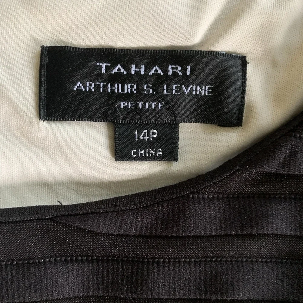TAHARI ARTHUR S LEVINE PETITE SZ-14P Women's Black Dress 3/4Sleeves-Pleats NWT